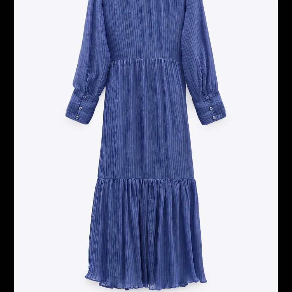 Zara Blue Pleated Maxi Dress - Picture 3 of 5